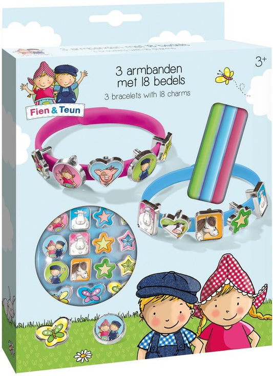Fien & Teun Armbandenset – 3 armbanden met 18 vrolijke bedels!