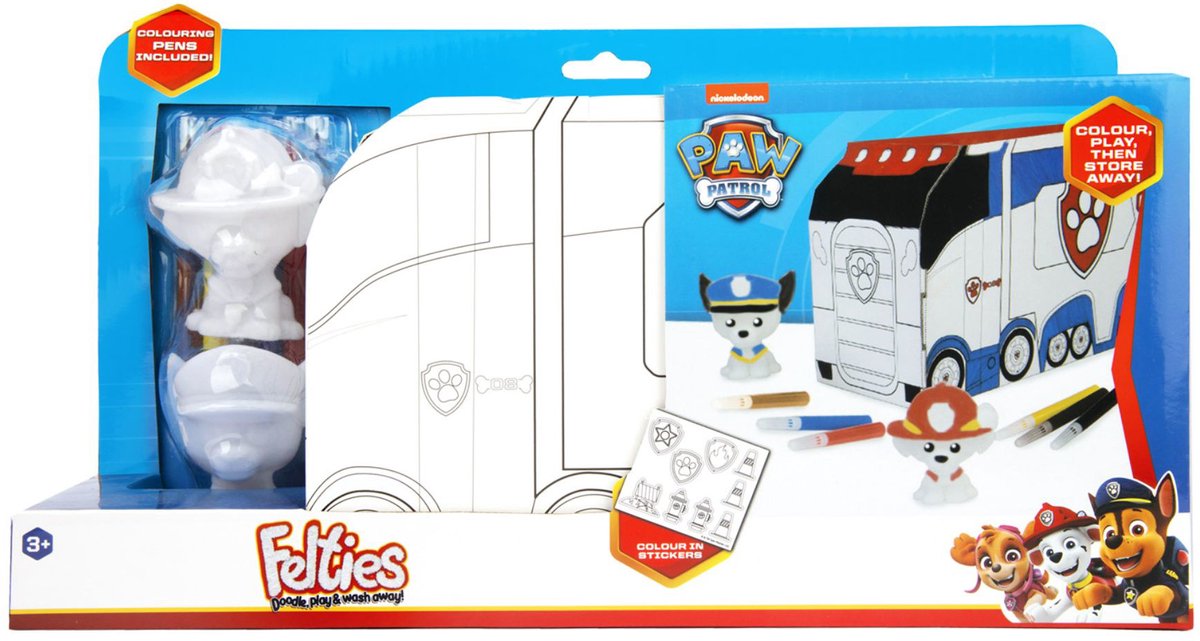 Paw Patrol - Felties Kleurpakket - Vrachtwagen en Figuurtjes - Afwasbaar